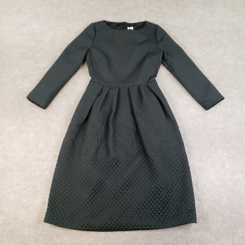Sara Roka Dress Womens 38 (US 2) Black Quilted Long Sleeve Pleated Embellished‎